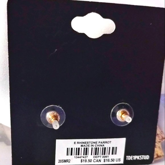 NWT PARROT Earrings by TORRID Post Goldtone with crystals - Picture 3 of 3